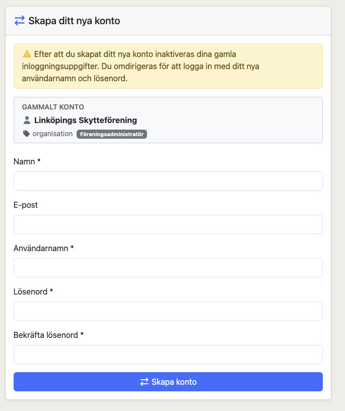 Sida för kontomigrering