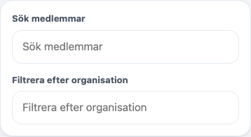 Fälten Sök medlemmar och Filtrera efter organisation