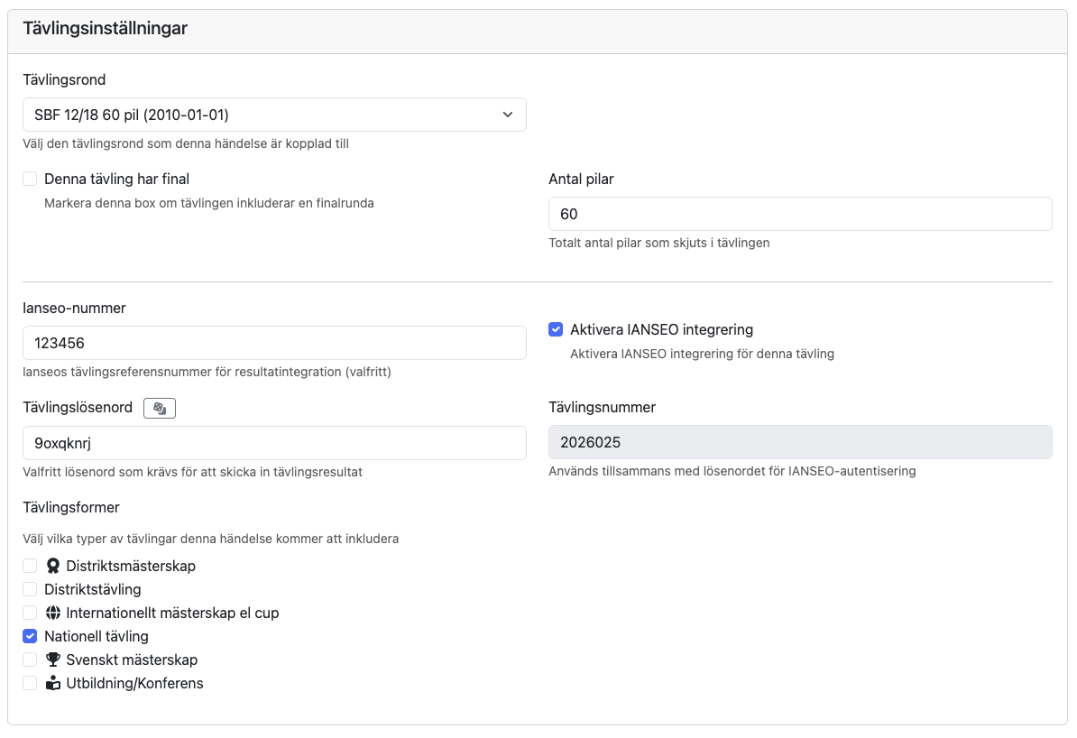 Tävlingsinställningar